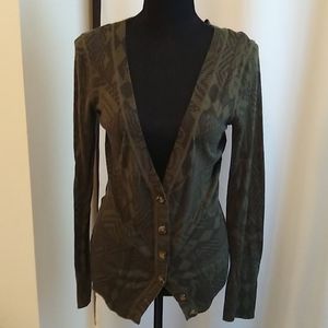 Green Tribal deep v button down cardigan